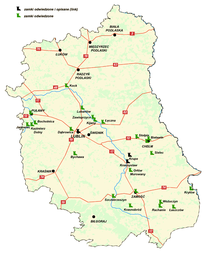 mapa zamkw wojewdztwa lubelskiego